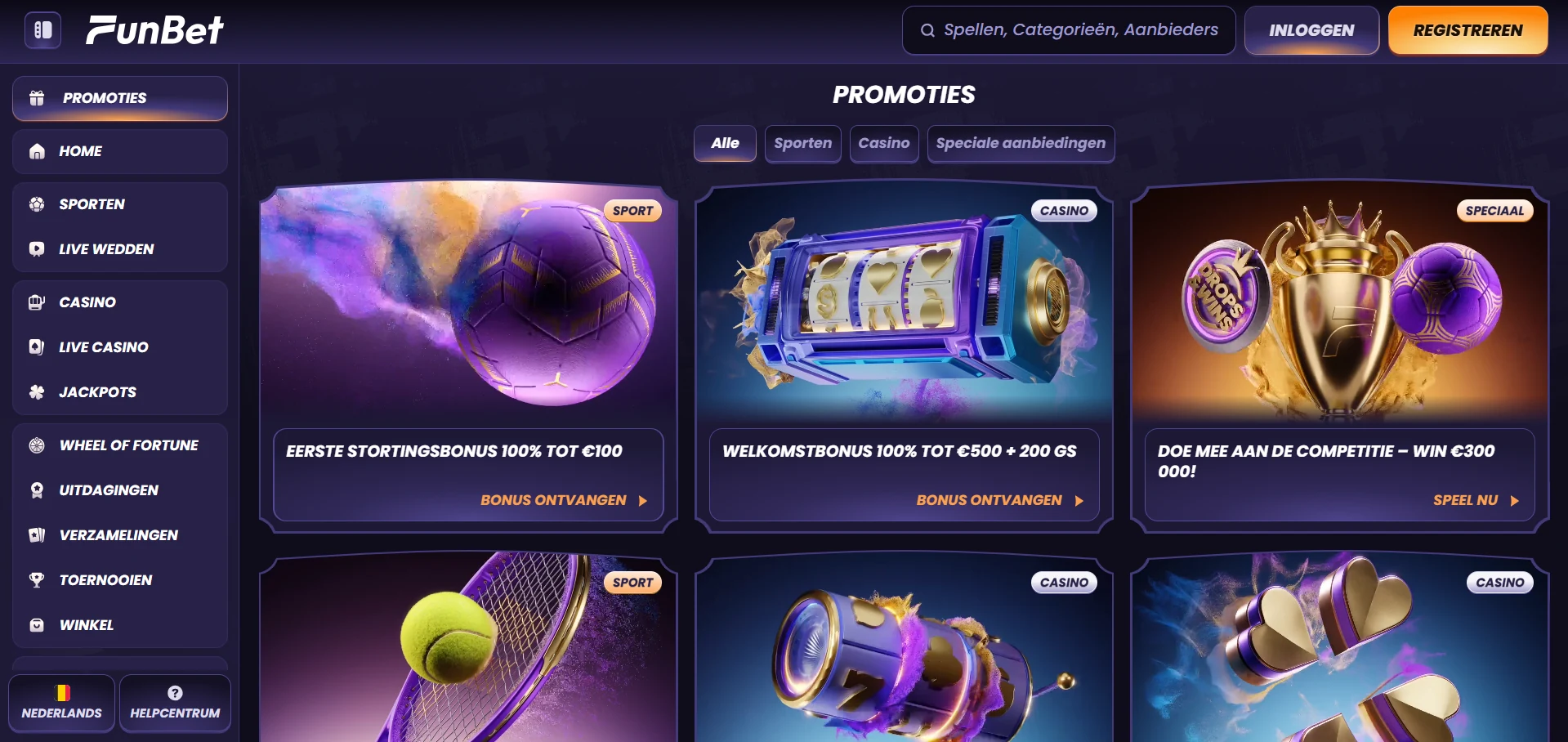 Bonuspagina van Funbet Casino met de lopende aanbiedingen