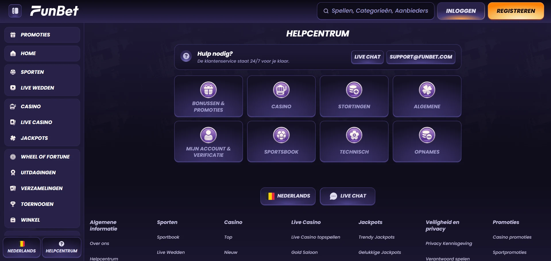 Contactmogelijkheden van Funbet Casino met live chat en e-mail